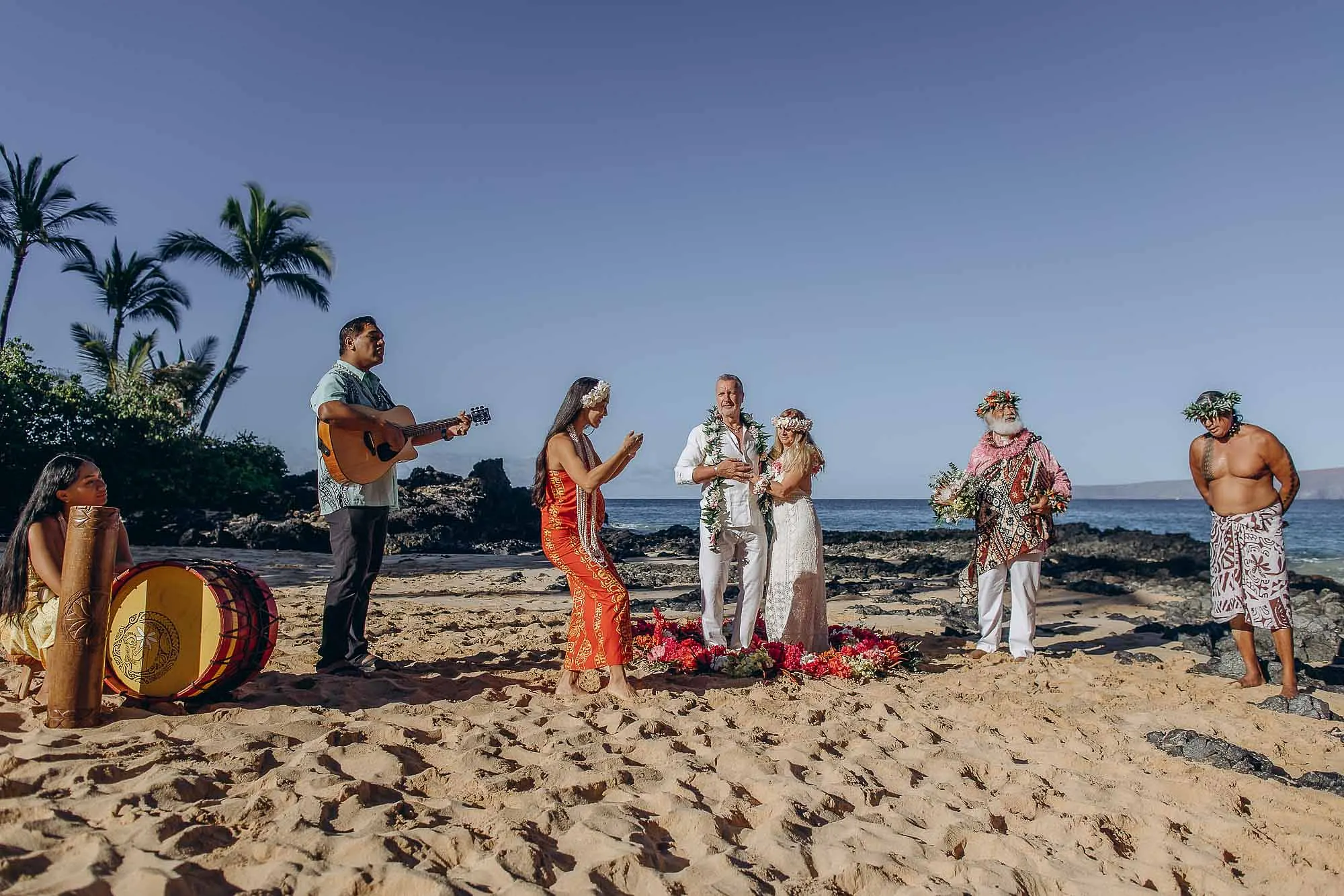 Hawaiian chanter Vene Chun performs the oli 'E Ho Mai' at Makena Cove, Maui